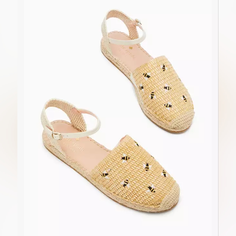 Kate Spade Bonnie Bee Straw Flats Size 8 - Picture 3 of 9
